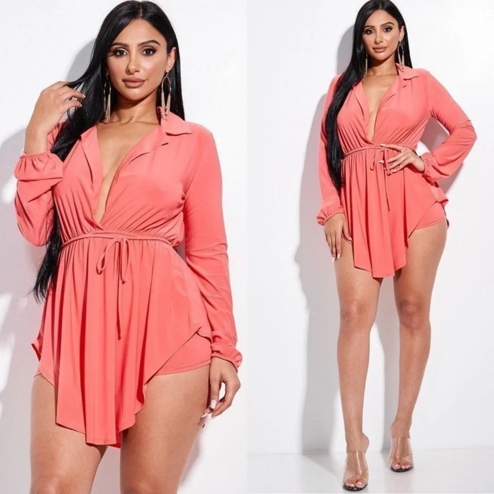 FEW LEFT “Lasting Impression” Coral Long Sleeve Top & Bottoms Set - Picture 1 of 6